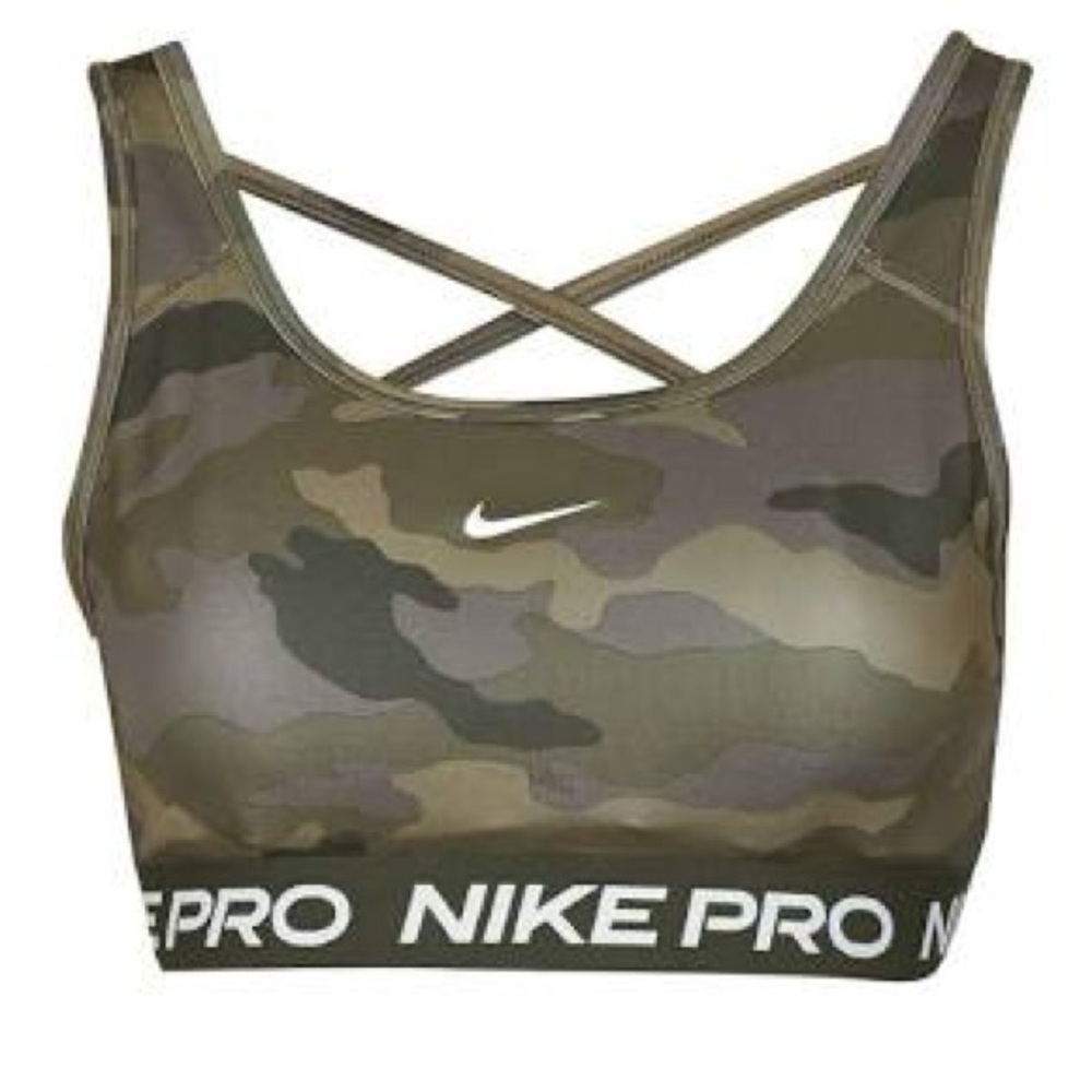 Nike Pro Camo Strappy Sports Bra - Olive Green/Brown